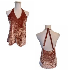 Blush Pink Rose Gold Crushed Velvet Halter Top